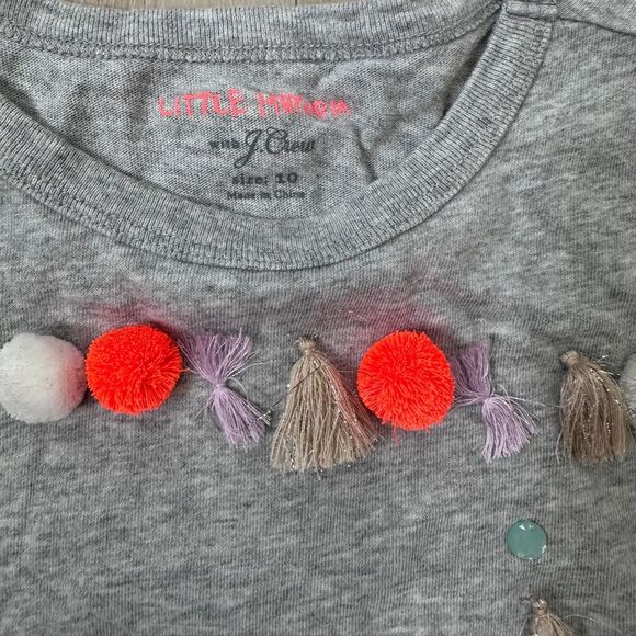 Little Mayhem for J. Crew Tassel Tee, Gray, Size 10 - Picture 2 of 4